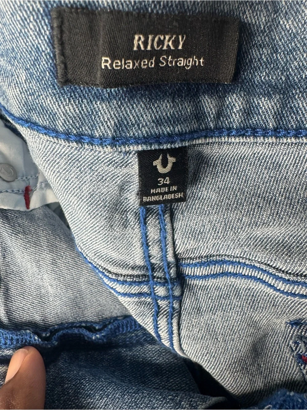 True Religion Light Blue SNP flap Relaxed straight Jeans Sz 34